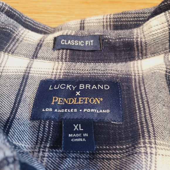 Lucky Brand x Pendleton Mens Button Up Flannel Shirt Size XL Plaid Navy/Cream - Picture 7 of 16
